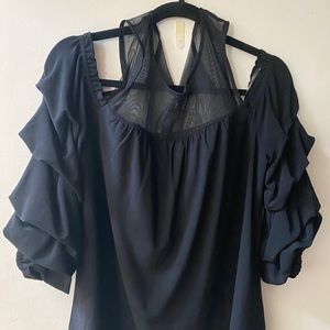 Off Shoulder Black Ruffle Sleeve Top